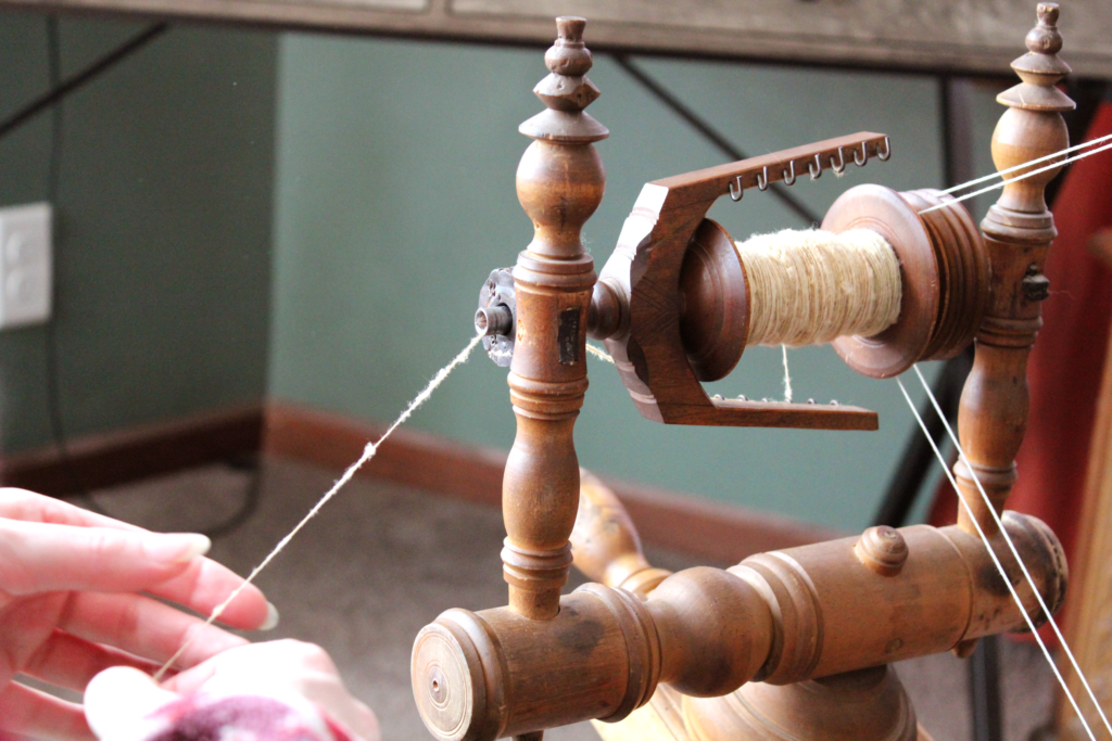 Closeup of the process of spinning yarn