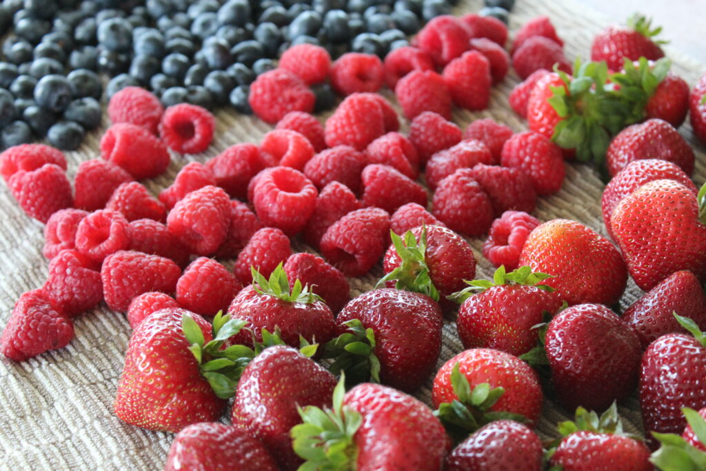 closeup of berries drying after washing