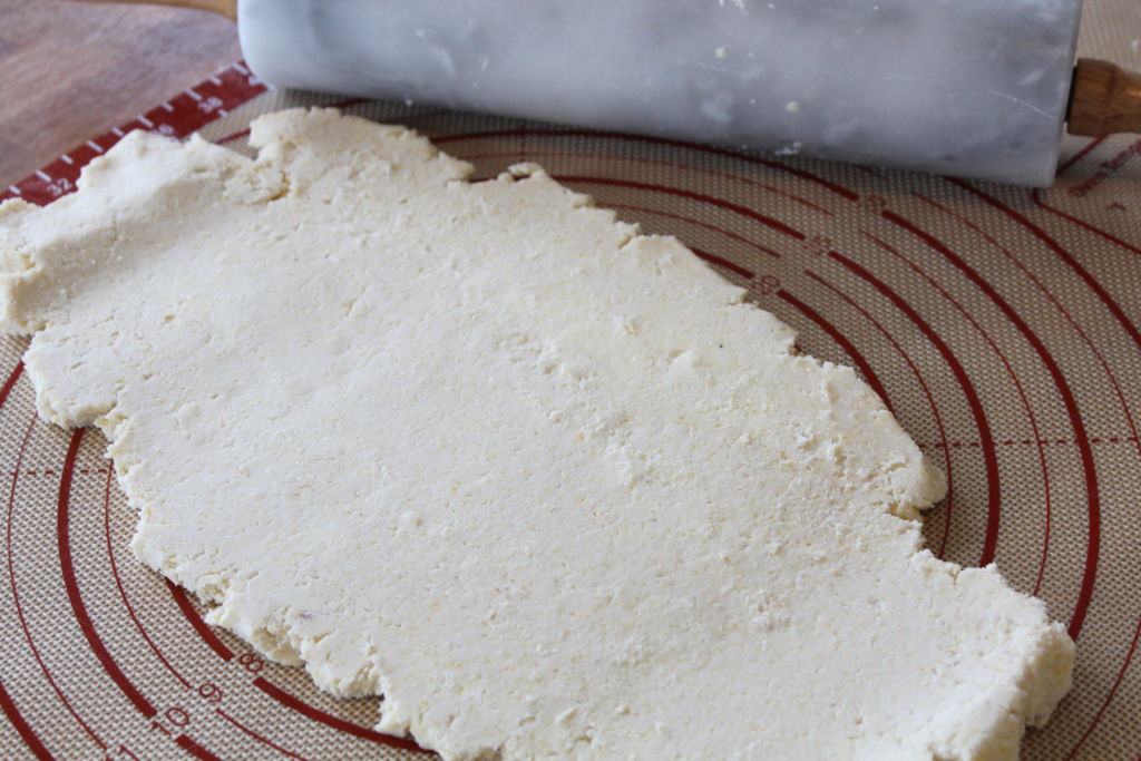 rolling pie crust into a rectangular shape