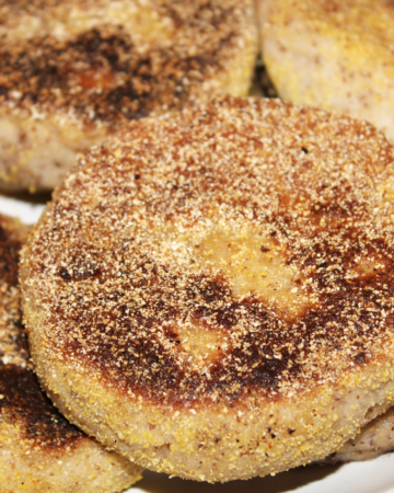 Close up of english muffins pile on a plate